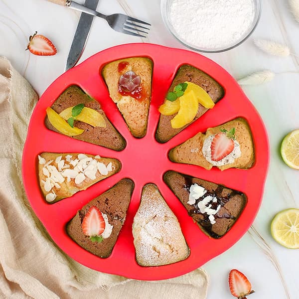 Trekantet pizzaskive kakeform 8 hulrom silikonform Non-stick silikon kakeform kakeform rød Mo muffinsform