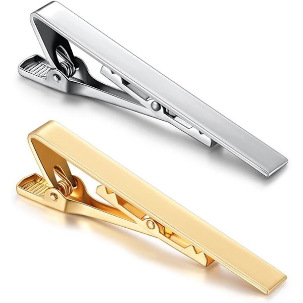 2 st slipsklämmor för män, koppar slipsklämma, herr slipsklämma, smal slipsklämma för män, för bröllop, årsdag, affärsliv (guld + silver)