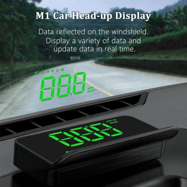 Head-up-display for biler, HUD, kan monteres på frontruten, Head-up-display for bil frontrute, GPS speedometer, Viser hastighet, egnet for