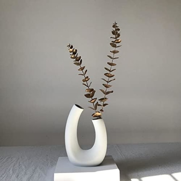 Vit keramisk vas modern minimalistisk abstraktion vas, för mittpunkter, kök, kontor, vardagsrum, bröllop, presenter, moderna geometriska vaser (U Sha