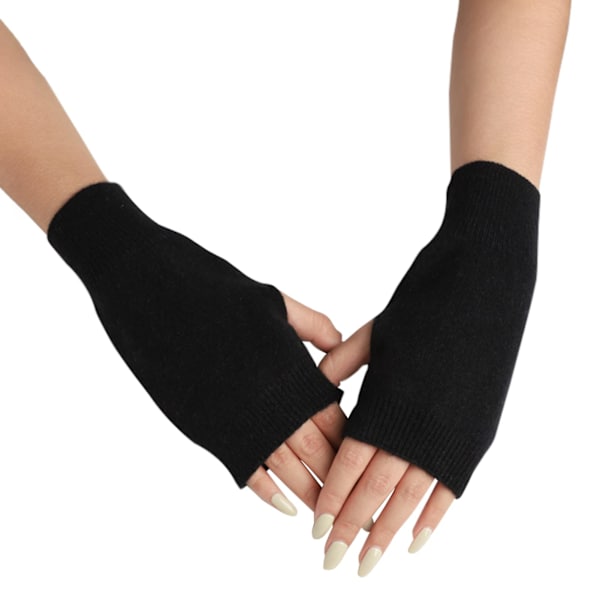 Cashmere fingerløse handsker, håndledsvarmer tommelfinger hul varme halvfinger handsker vinter varme fingerløse handsker sort og grå julegaver til mænd kvinder