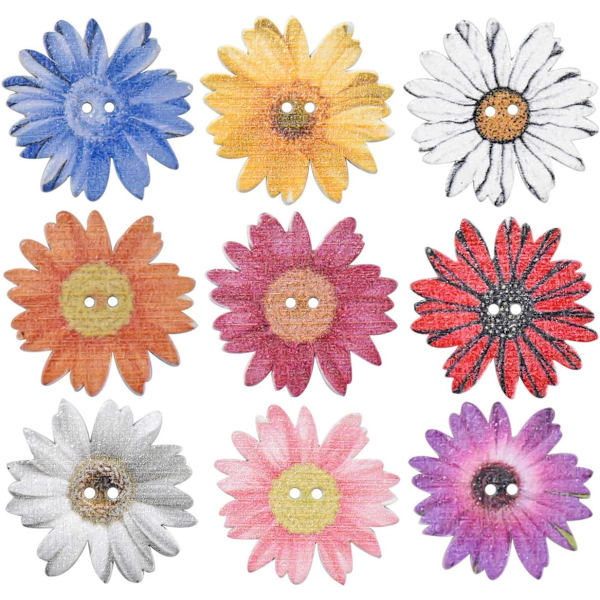 50 st knappar 25 mm krysantemum träblommor träknappar blandade slumpmässiga mode för sömnad scrapbooking dekorativ DIY hantverk babykläder tillbehör