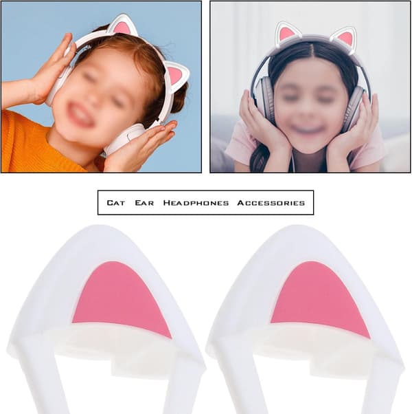 Hvid - 1 par katteformede silikone-over-ear-hovedtelefoner med justerbare dekorative søde stropper til live-videospil-headset