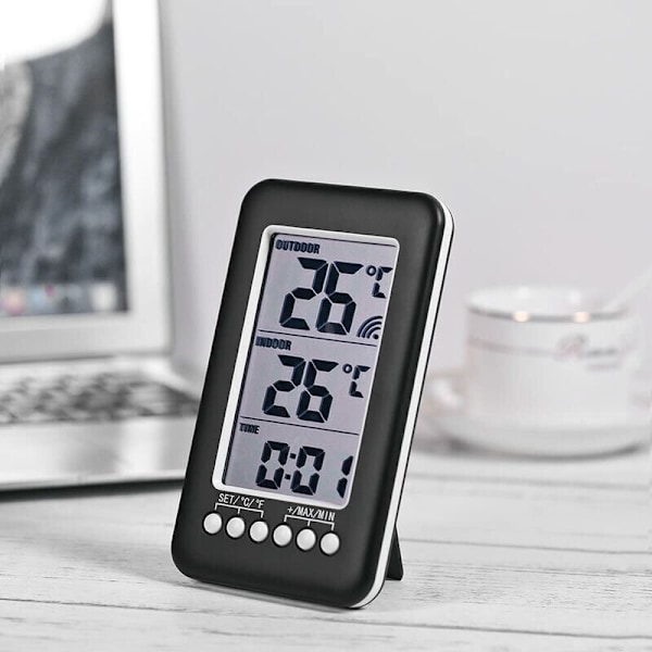 2 in 1 Langaton Sisä-Ulkolämpömittari Kello LCD Lämpömittari ℃ / ℉ Digitaalinen Sisä- / Ulkolämpömittari Kello Lämpötilan Mittaus Lähettimellä