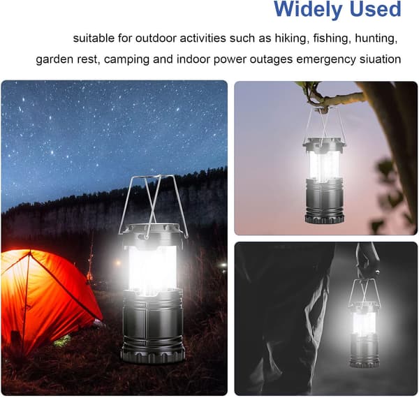 Campinglampor, 2-pack batteridriven, campinglampor med hopfällbar krok (batterier ingår ej)