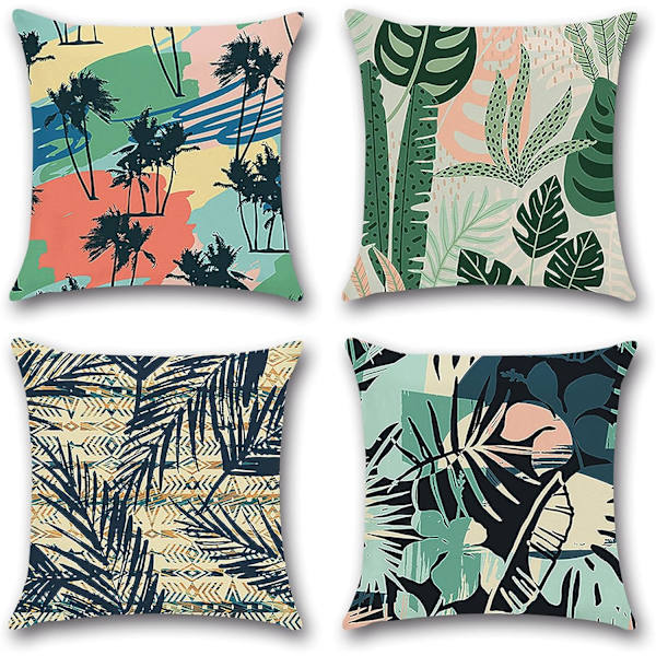 Kuddfodral 45 x 45 cm, set med 4 örngott i bomull och linne, kuddfodral för soffa, säng, utomhus, trädgård c