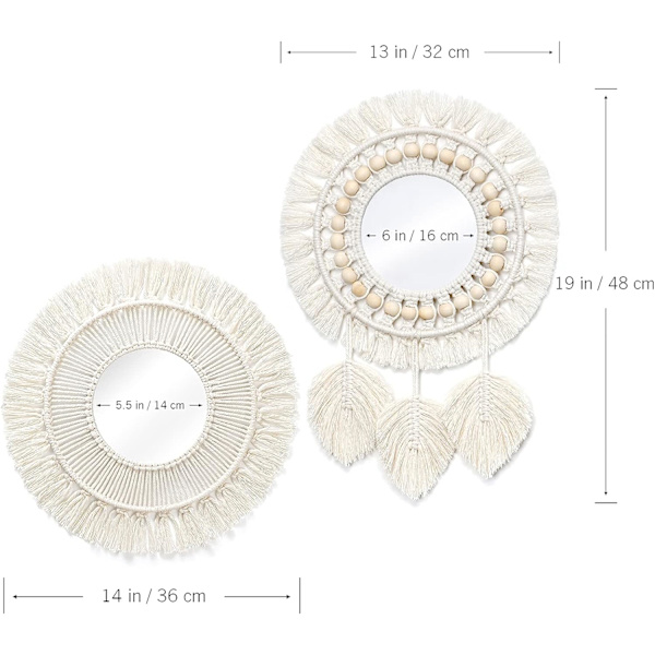 2 st hängande väggspegel med fransar set runda boho antika vävda speglar konstdekor för lägenhet vardagsrum sovrum barnrum