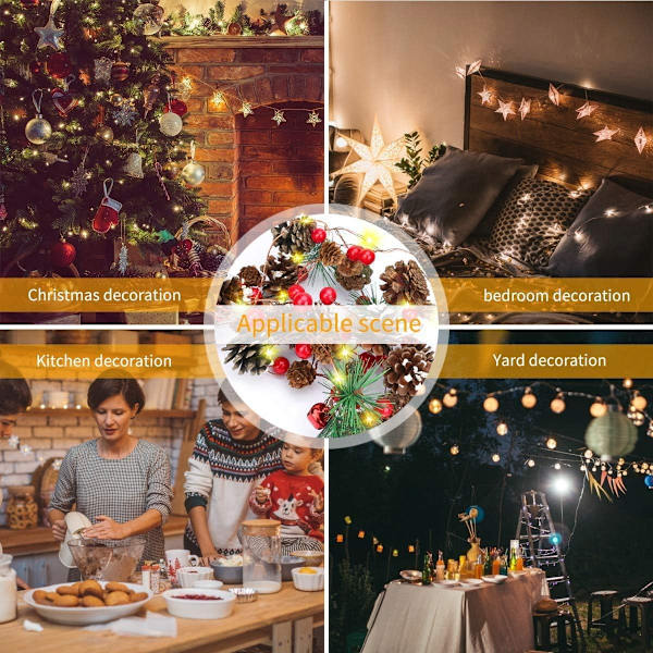 Juleguirlande med lys | LED julelys juleguirlande fyrrekogle fe lys | Juletræsfestdekorationer batteridrevet (2M,20 L