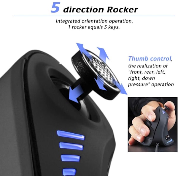 Mus, Ergonomisk USB-kablet vertikal mus med [5 D Rocker] [10000 DPI] [11 programmerbare knapper], RGB Gaming Mus til Gamer/PC/Laptop/Computer