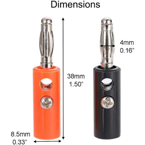 50-delars sats med 4 mm premium banankontakt: 25 bananstift + 25 bananhylsor (5 färger)
