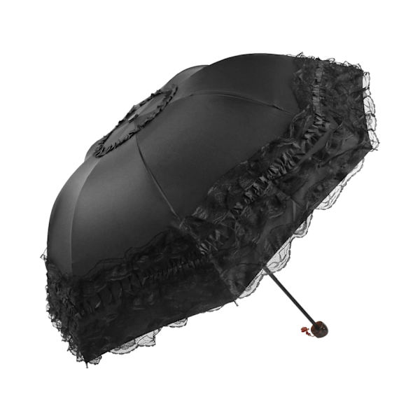 Princess Lace Retro Lace Anti-UV Solskydd Vikbar 3D Blomsterbroderi Paraply 30% Rabatt Blå Regn Snö Solig Svart