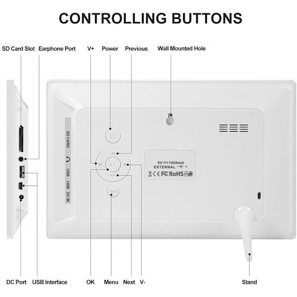 Digital kalender dag klokke fotoramme (9-tommers svart) - Automatisk dimming display, stor digital klokke for synshemmede, med ikke forkortet dag og