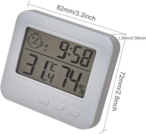 Indendørs termometer hygrometer fugtighedstidsmonitor stort LCD-display med alarmur