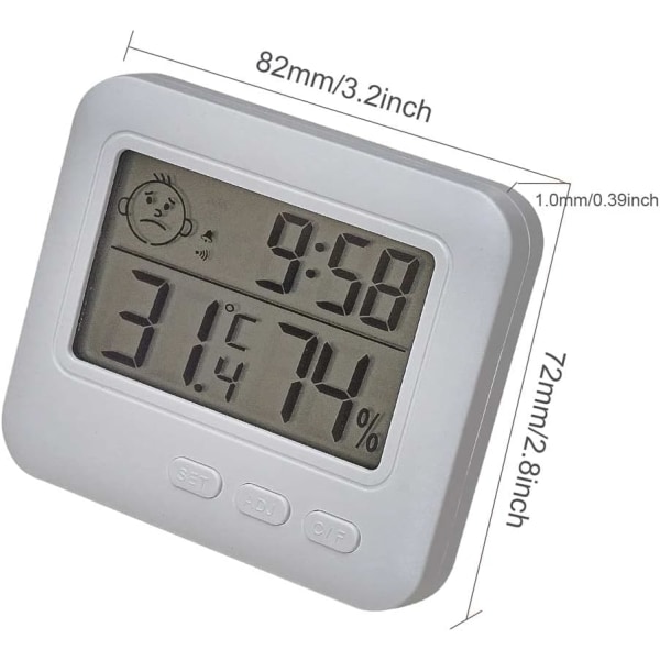 Indendørs termometer Hygrometer fugtighedstidsmonitor Stort LCD-display med vækkeur