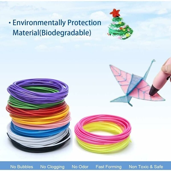 3D Pen Filament, PLA 1.75 Filament Refills til 3D Pen, 10 Farver, 5M Hver, 3D Pen Filament til Børn og Voksne, Kompatibel med Professionel 3D Print