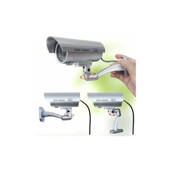 2 x Dummy Kamera Dummy Udendørs Kamera til indendørs eller udendørs brug med blinkende LED, bullet form (sølv)