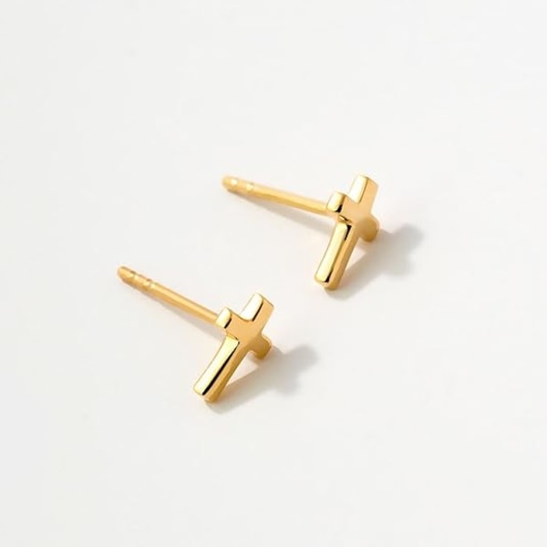 Dame Guld Øreringe 14K Guld Kors Øreringe Delikate Simple Små Øreringe Smykkegave