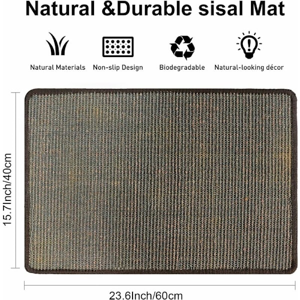 Chat - Sisal, slitstark, halkfri kattmatta, lämplig för golvvärme, klounderhåll, sisalmatta för vägg och golv (slumpmässig färg) 40 x 60 c