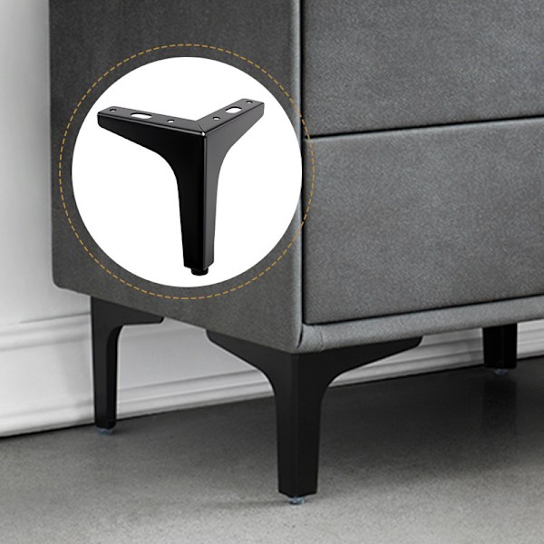 4 stk. 13 cm sorte metalmøbelben - til skab, sofa, sofabord, tv-skab og andre møbelben.