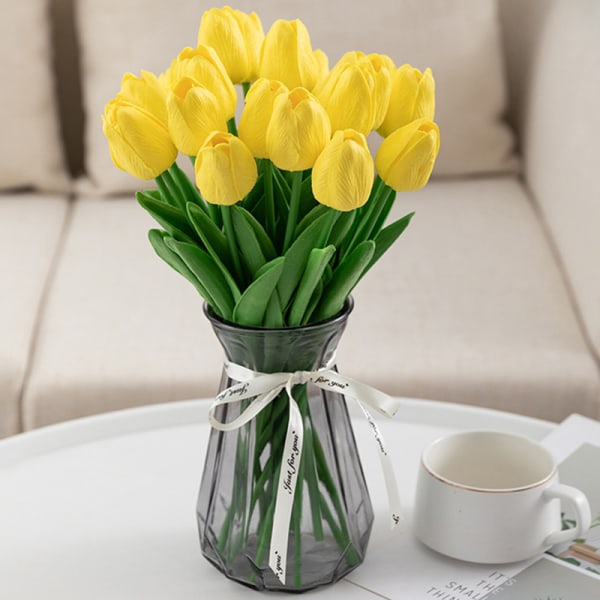 1 kunstig tulipanbukett dekorasjonshus (gul)