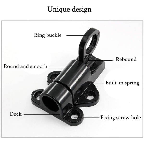 Musta 2 kpl automaattinen oven lukko alumiini, ikkunan turvallisuus oven jousi veto rengas, salpa pultti ruuveilla