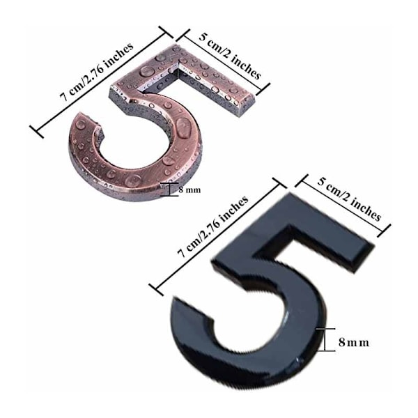 10 kpl 7 cm itseliimautuvia 3D-osoitenumeroita talon oveen ja postilaatikkoon - Numerot 0-9 asuntoon, kotiin, toimistoon (antiikkipronssi)