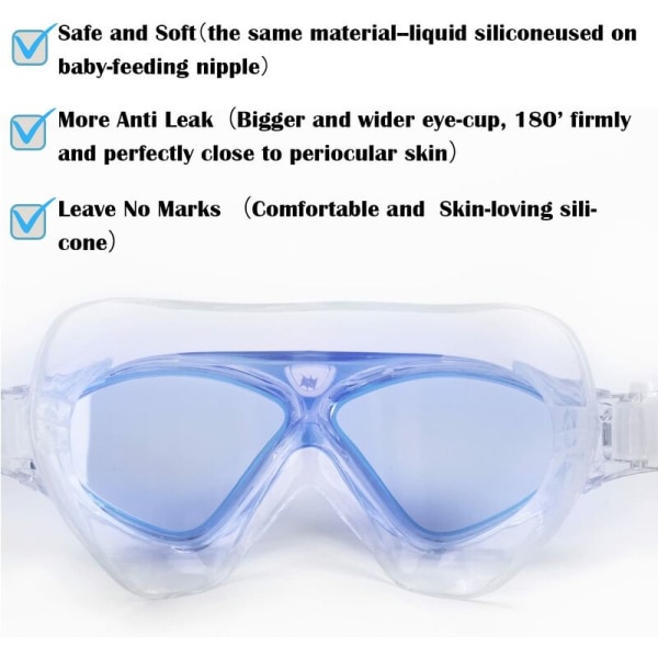 Large Frame Transparent Waterproof Adjustable Adult Swimming Goggles (Transparent Blue)