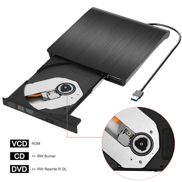 USB3.0/TYPE-C kaksoisliitäntä ulkoinen optinen asema lokeromainen tallennin mobiili DVD-soitin musta