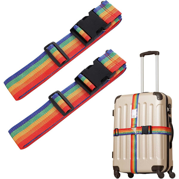 2-pack - Justerbart bagageband med snabbspänne, för 45,7 cm, 50 cm, 61 cm och 71 cm resväskor - Regnbågsfärg