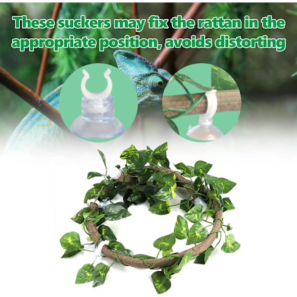 Reptil Vine, 3.28' Klatre gren med 6.89' Lang Vine Gecko Kameleon Habitat Dekoration (3.28' Vine + Pothos Blade)