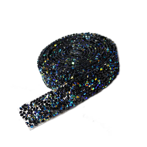 (Musta, 30mm) Akryyli jalokivi nauha timantti glitter nauha jalokivet