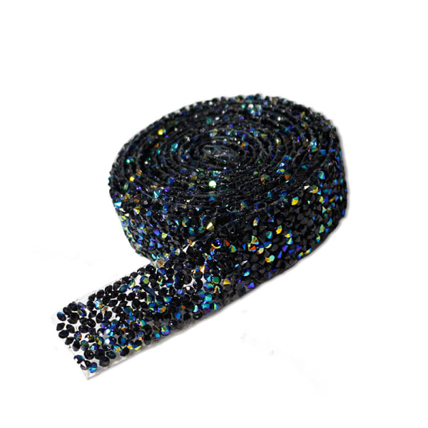 (Musta, 30mm) Akryyli jalokivinauha Diamond Glitter Ribbon Gems