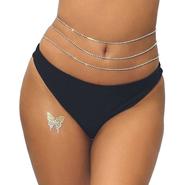 1 kpl Rhinestone Kiiltävä Kristalli Vyötäröketju Hopea Kesä Vatsakoru Ranta Korut Vartalon Ketju Asusteet Naisille Ja Tytöille