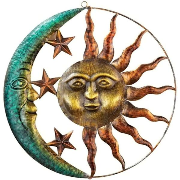 Metalliset aurinko-kuu-seinäkoristeet, luovat aurinko- ja kuuseinäkoristeet, sisä- ja ulkoseinäkoristeet