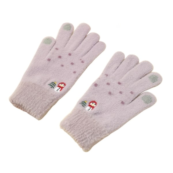 Nya sammetsförtjockade varma snögubbe broderade pekskärmshandskar för barn och dam vinterstickade handskar