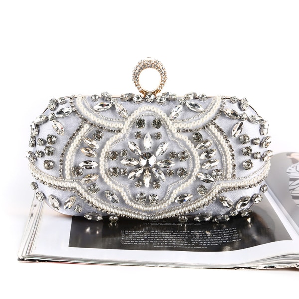 Sølv-dame kveldsveske luksus diamant clutch liten crossbody veske for bryllup seremoni lommebok Rhinestone håndlaget veske