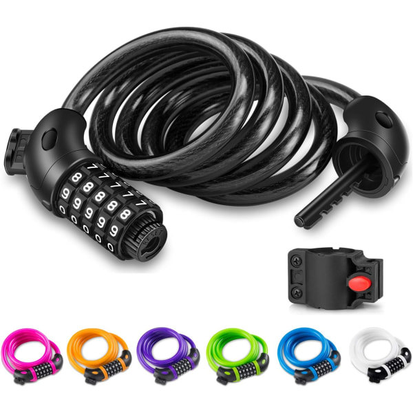Cykellås, Lang 120cm x 12mm, Kabel Lås til Cykel Scooter Motorcykler Cykelport med 5-cifret Smart Kode (Sort)