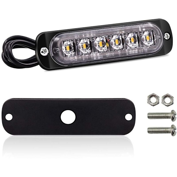 4 STK Strobe Sidemarkeringslys, 6 LED Fareadvarselslysbjælke, Gul Nedbrydningsblink, Nødblink, Vandtæt 12V 24V Universal til Ca