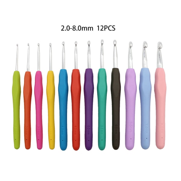Virka set, storlek 2mm-8mm, 12-delad färgad virkad set. Ergonomisk design, lämplig för nybörjare