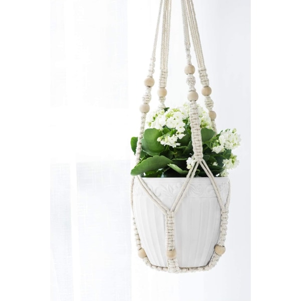 Indoor Hanging Pot Hanging Plant Basket Flower Pot Cotton Rope with Beads No Tassels, 35 Inches