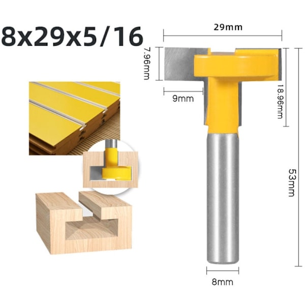(B) Parti med 3 T-spor rillefræser 8mm i t-form Bits fræser gult blad skæring