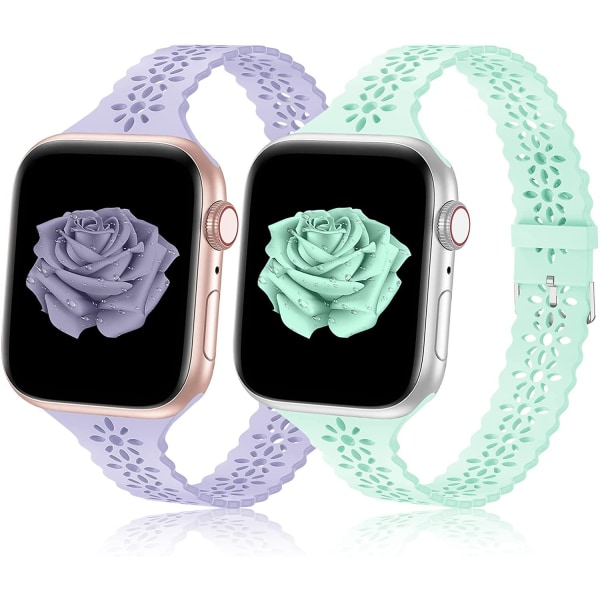 Plum Blossom Cutout silikoninauhat (2 kpl, watch ei sisälly), yhteensopiva Apple Watch kanssa 38mm 40mm 41mm, naisten hengittävä nahkaranneke iWatch S