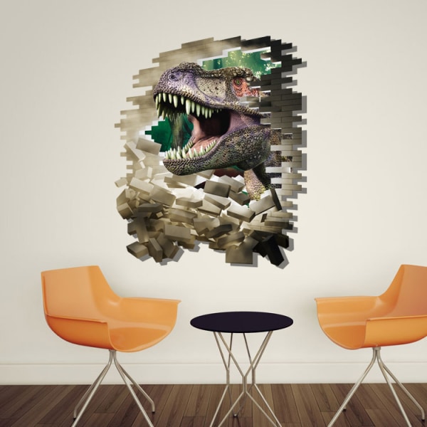3D dinosaurusteema tausta valokuvaus tausta realistinen dinosaurus pää suu pelottava murtuva seinä 60*90cm