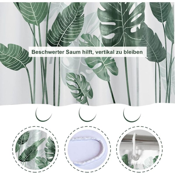 Duschdraperi mögelresistent 180 x 180 cm gröna blad duschdraperi i tvättbara och vattentäta sköldpaddsblad