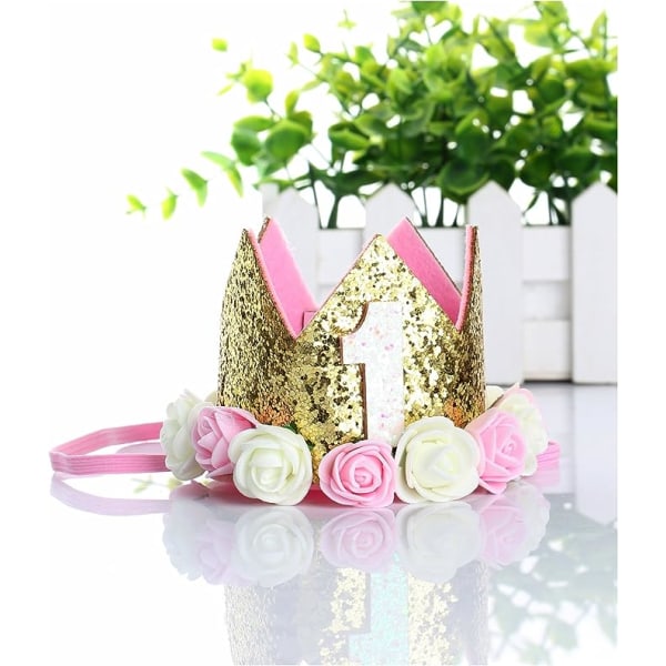 Baby Crown Hat (Pink and White Flowers "1") Julefødselsdagsdel