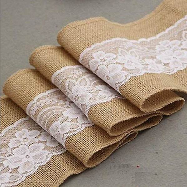 5 stk. Burlap Lace Stolestole til stole Burlap Stolebetræk Sløjfer Rustik Linned Lace Stolesløjfer