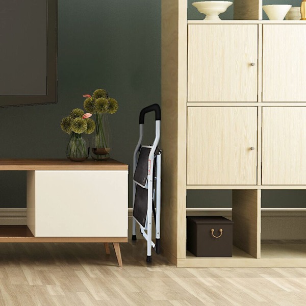 Foldbar trappestige med 2 trin med robust skridsikker pedal og stor kapacitet på 150 kg Multi-Escabeau til hjemmet og køkkenet for at spare plads