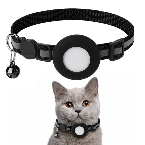 Black-Cat Airtag-halsbånd, Cat-halsbånd med Bell Airtag-kattehalsbånd Wa