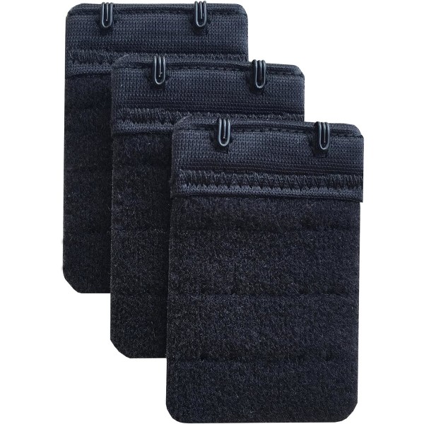 Svart 3-pak myke og komfortable BH-forlengere for kvinner med 2 kroker, 6,1 cm x 3,8 cm