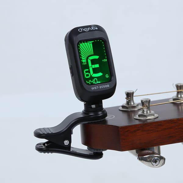 Clip-on professionel guitar tuner, fuld rækkevidde kromatisk guitar tuner (sort model)